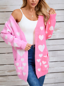 Heart Open Front Long Sleeve Cardigan (multiple color options)