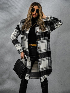 Plaid Collared Neck Long Sleeve Coat (multiple color options)