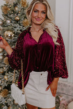 Load image into Gallery viewer, Sequin Notched Long Sleeve Blouse (2 color options)
