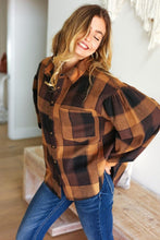 Load image into Gallery viewer, Rock&#39;n Plaid Button Down Oversized Shirt in Camel &amp; Charcoal
