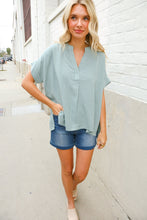 Load image into Gallery viewer, Casual Chic Sage Linen Notch Neck Dolman Short Sleeve Top
