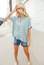 Load image into Gallery viewer, Casual Chic Sage Linen Notch Neck Dolman Short Sleeve Top
