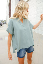 Load image into Gallery viewer, Casual Chic Sage Linen Notch Neck Dolman Short Sleeve Top
