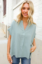 Load image into Gallery viewer, Casual Chic Sage Linen Notch Neck Dolman Short Sleeve Top
