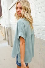 Load image into Gallery viewer, Casual Chic Sage Linen Notch Neck Dolman Short Sleeve Top
