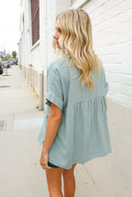 Load image into Gallery viewer, Casual Chic Sage Linen Notch Neck Dolman Short Sleeve Top
