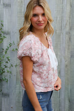 Load image into Gallery viewer, Feeling Femme' Blush Scoop Neck Bubble Sleeve Floral Top w/Bow
