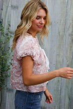 Load image into Gallery viewer, Feeling Femme' Blush Scoop Neck Bubble Sleeve Floral Top w/Bow
