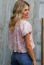 Load image into Gallery viewer, Feeling Femme' Blush Scoop Neck Bubble Sleeve Floral Top w/Bow
