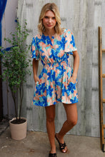 Load image into Gallery viewer, Feeling Bold Turquoise Floral Smocked Waist Flutter Sleeve Romper
