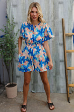 Load image into Gallery viewer, Feeling Bold Turquoise Floral Smocked Waist Flutter Sleeve Romper
