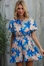 Load image into Gallery viewer, Feeling Bold Turquoise Floral Smocked Waist Flutter Sleeve Romper
