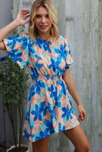 Load image into Gallery viewer, Feeling Bold Turquoise Floral Smocked Waist Flutter Sleeve Romper
