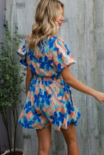 Load image into Gallery viewer, Feeling Bold Turquoise Floral Smocked Waist Flutter Sleeve Romper
