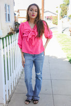 Load image into Gallery viewer, Stay With Me Pink V Neck Ribbon Bow Babydoll Woven Blouse
