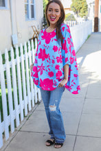 Load image into Gallery viewer, Follow Me Fuchsia Floral Asymmetrical Coverup Blouse
