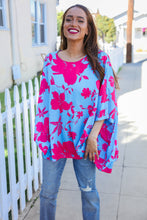 Load image into Gallery viewer, Follow Me Fuchsia Floral Asymmetrical Coverup Blouse
