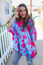 Load image into Gallery viewer, Follow Me Fuchsia Floral Asymmetrical Coverup Blouse
