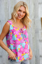 Load image into Gallery viewer, Summer Vibes Fuchsia Square Neck Floral Bow Tie Top
