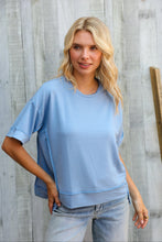 Load image into Gallery viewer, Look My Way Denim Hi-Lo French Terry Outseam Pullover
