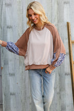 Load image into Gallery viewer, Lock Eyes Taupe &amp; Animal Print Dolman Colorblock Terry Top

