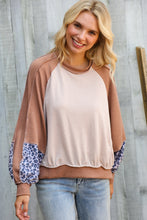 Load image into Gallery viewer, Lock Eyes Taupe &amp; Animal Print Dolman Colorblock Terry Top

