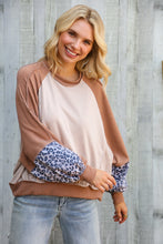 Load image into Gallery viewer, Lock Eyes Taupe &amp; Animal Print Dolman Colorblock Terry Top
