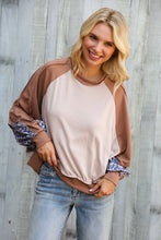 Load image into Gallery viewer, Lock Eyes Taupe &amp; Animal Print Dolman Colorblock Terry Top
