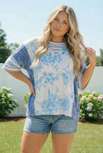 Load image into Gallery viewer, Blue Toile Mixed Print Oversized Tee
