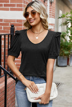 Load image into Gallery viewer, Round Neck Ruffle Trim Short Sleeve Top  (multiple color options)
