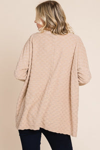 Checkered Long Sleeve V-Neck T-Shirt in Tan