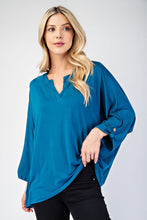 Load image into Gallery viewer, Notched Three-Quarter Sleeve Blouse in Teal
