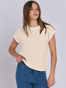 Mandy Contrast Round Neck Cap Sleeve Sweater (multiple color options)