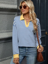 Load image into Gallery viewer, Striped Johnny Collar Long Sleeve Sweatshirt (multiple color options)
