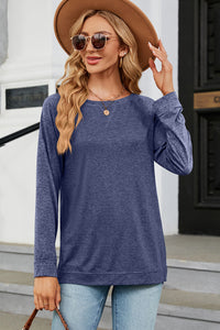 Heathered Round Neck Long Sleeve Top (multiple color options)