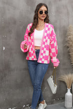 Load image into Gallery viewer, Checkered Open Front Drop Shoulder Cardigan
