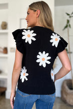 Load image into Gallery viewer, Ruffled Flower Round Neck Cap Sleeve Sweater
