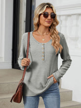 Load image into Gallery viewer, Striped Half Button Long Sleeve Top (multiple color options)
