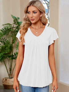 Ruched V-Neck Short Sleeve Top  (multiple color options)