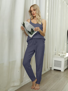 Fuzzy V-Neck Cami and Pants Lounge Set (multiple color options)