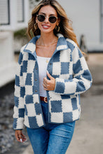 Load image into Gallery viewer, Checkered Snap Down Long Sleeve Teddy Jacket  (multiple color options)
