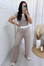 Load image into Gallery viewer, Contrast Trim Round Neck Top and Pants Set (multiple color options)
