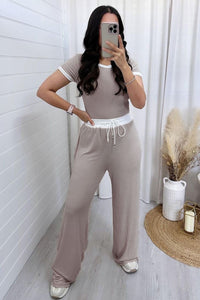 Contrast Trim Round Neck Top and Pants Set (multiple color options)