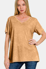 Load image into Gallery viewer, Washed Short Sleeve V-Neck T-Shirt in Camel
