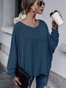 Double Tie Drop Shoulder Long Sleeve Top (multiple color options)