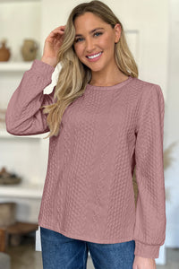 Textured Round Neck Long Sleeve Top (multiple color options)