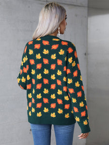 Maple Leaf Round Neck Long Sleeve Sweater (2 color options)