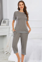 Load image into Gallery viewer, Round Neck Short Sleeve Top and Capris Pants Lounge PJ Set (multiple color options)
