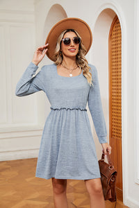 Square Neck Long Sleeve Dress (multiple color options)