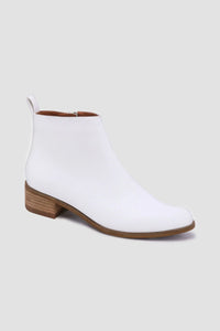 PU Leather Block Heel Boots in White